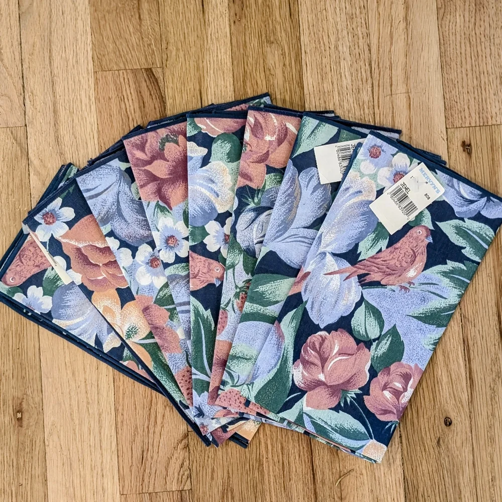 NEW Floral & Bird Napkins Set of 8 Mervyn's 80s 90s Vintage Cottagecore Cotton X